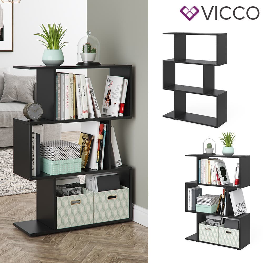 Vicco Étagère cloison Levio étagère à livres espace de rangement placard Noir