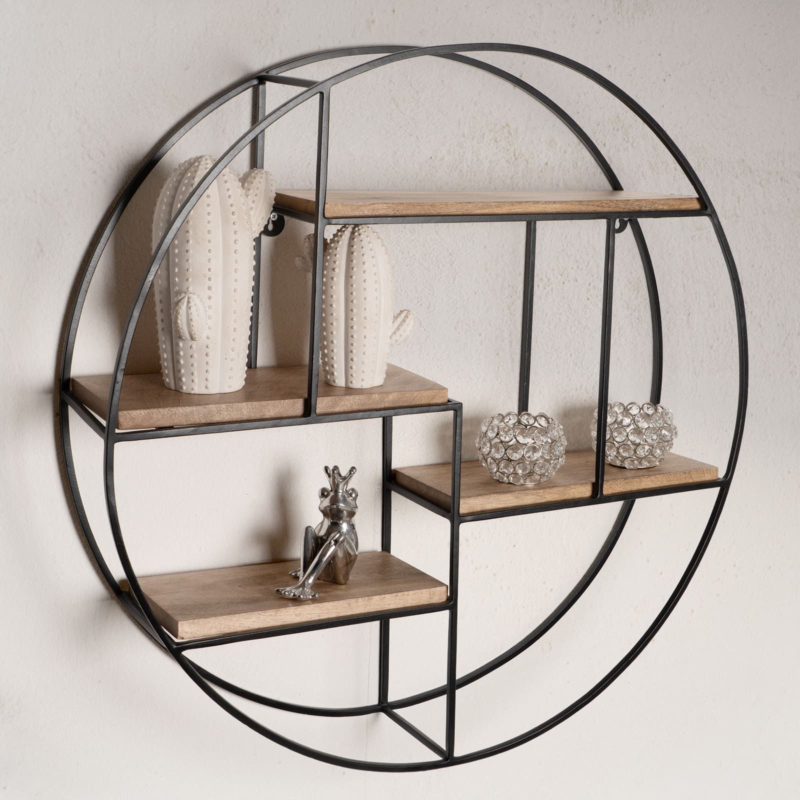 FineBuy Étagère Murale Bois Massif 70x70x18 cm Étagère Suspendue Flottante Ronde