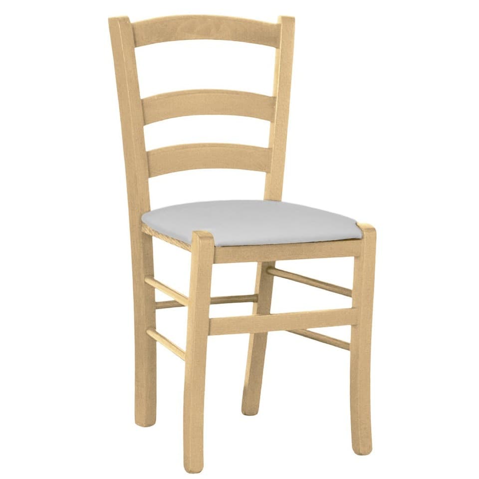 Chaise En Bois Venezia Naturel Avec Assise En Similicuir Gris Clair