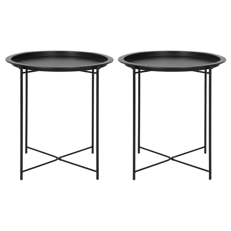 2x Noir Mat Rond Tables à Plateaux en Acier Salon Canapé Côté Fin Table à Café