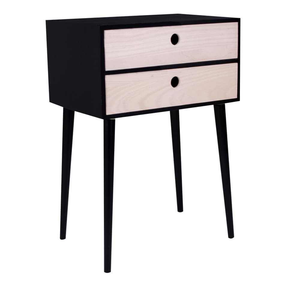 House Nordic Armoire de Nuit Rimini Noir 2 Tiroirs Table Chevet D'Appoint T