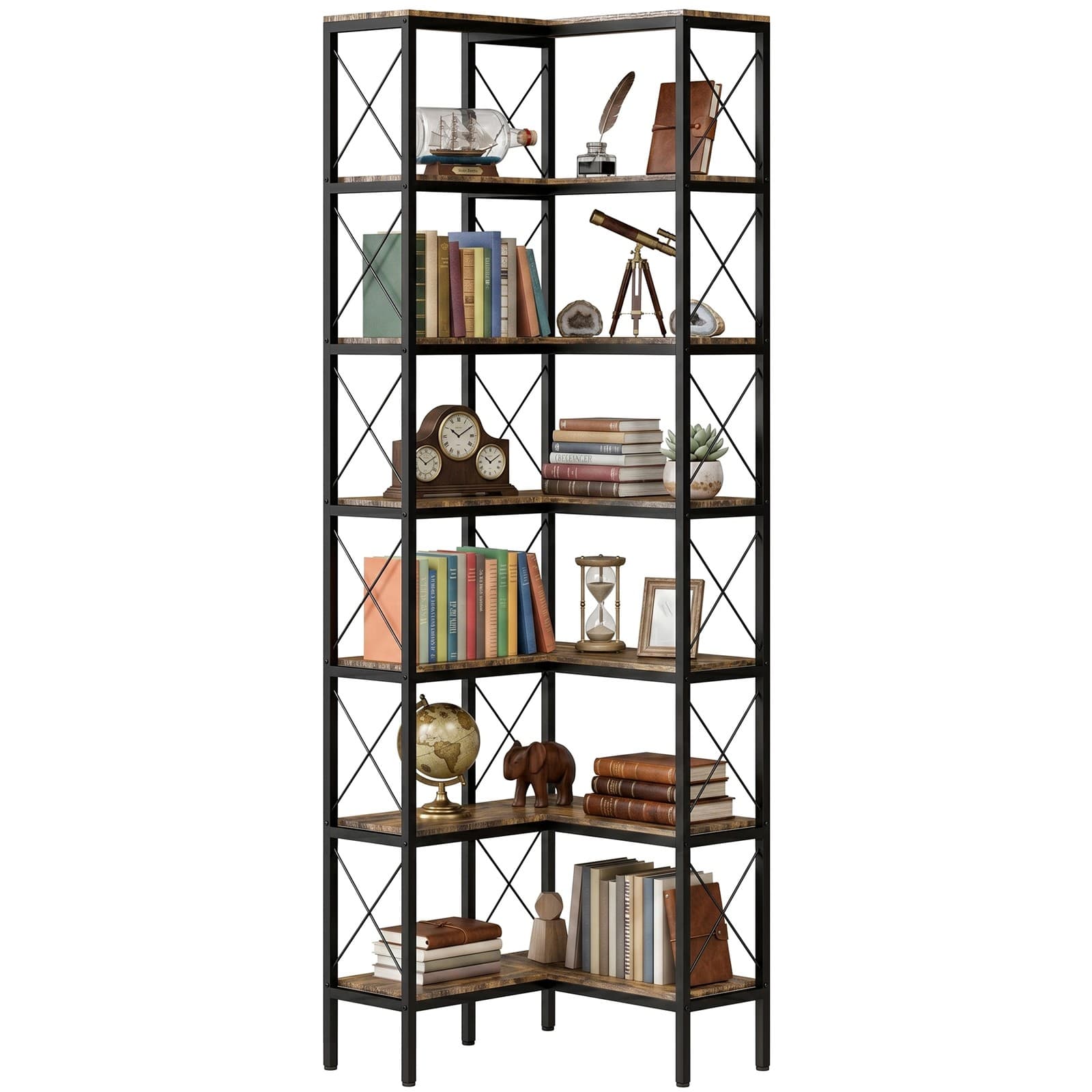 HOMCOM Bibliothèque 60 x 60 x 200 cm Brun Rustique