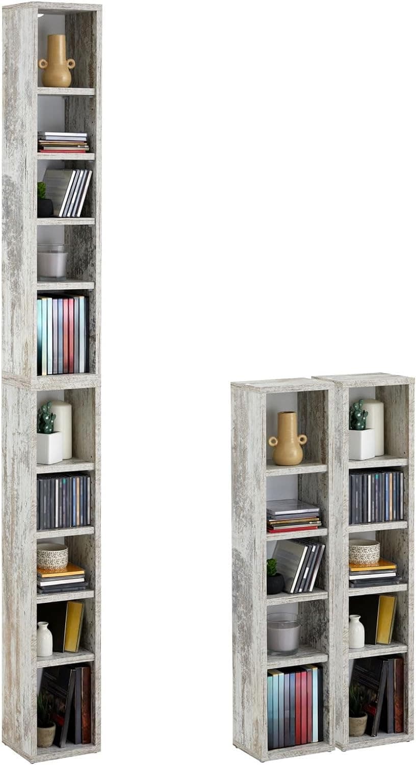 Étagère de rangement CD / DVD Pour 160 CDs Bibliothèque Média En Mélaminé Rétro