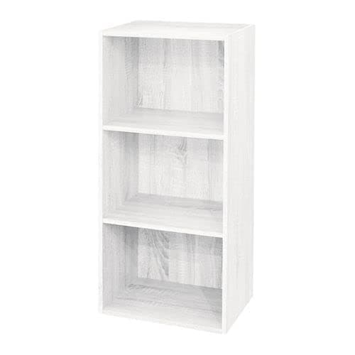 Prêt bibliothèque étagère 3 étagères Blanc, Effet Bois frêne