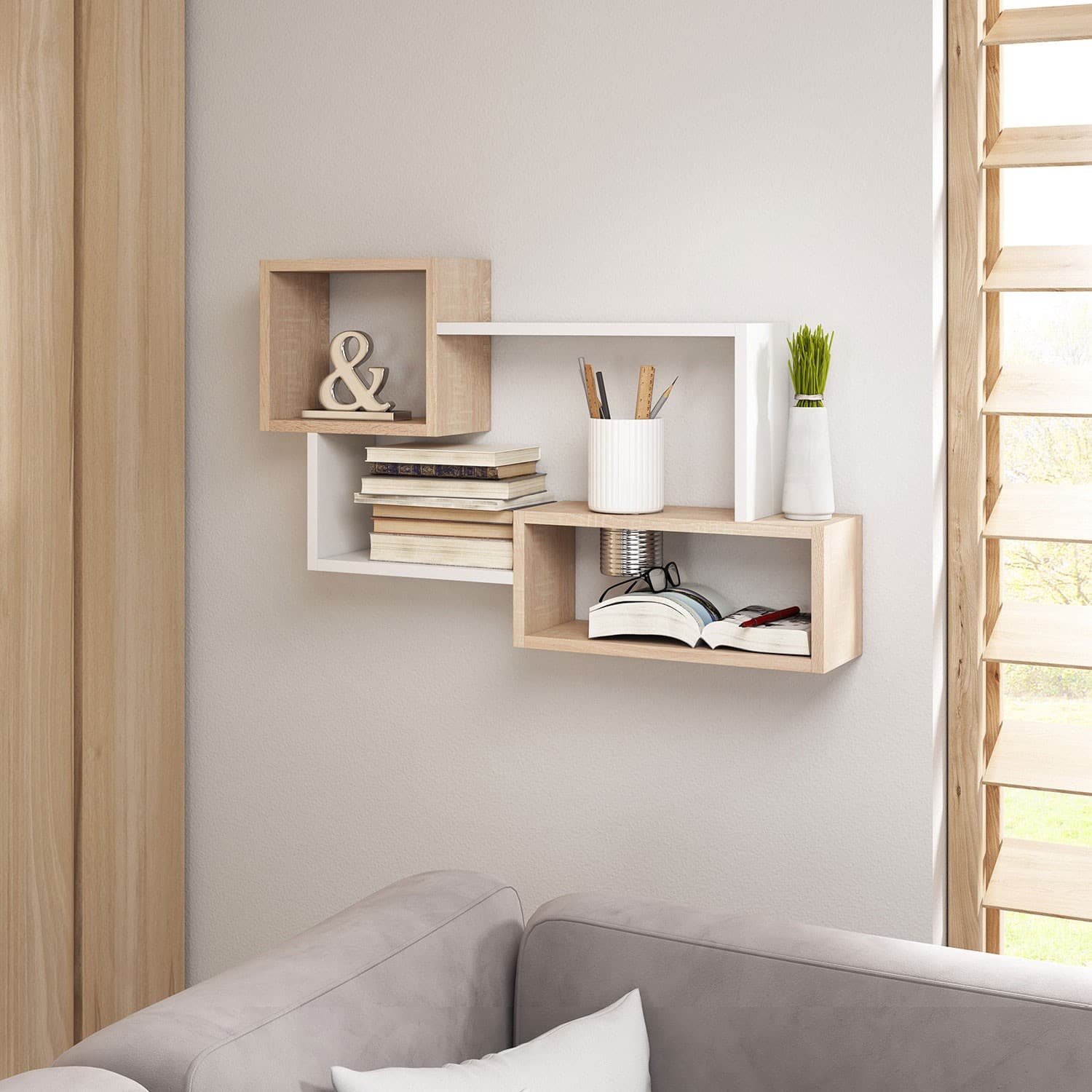 Étagère Murale Hängeregal à Livres 87cm Chêne Sonoma Blanc Moderne 71109350