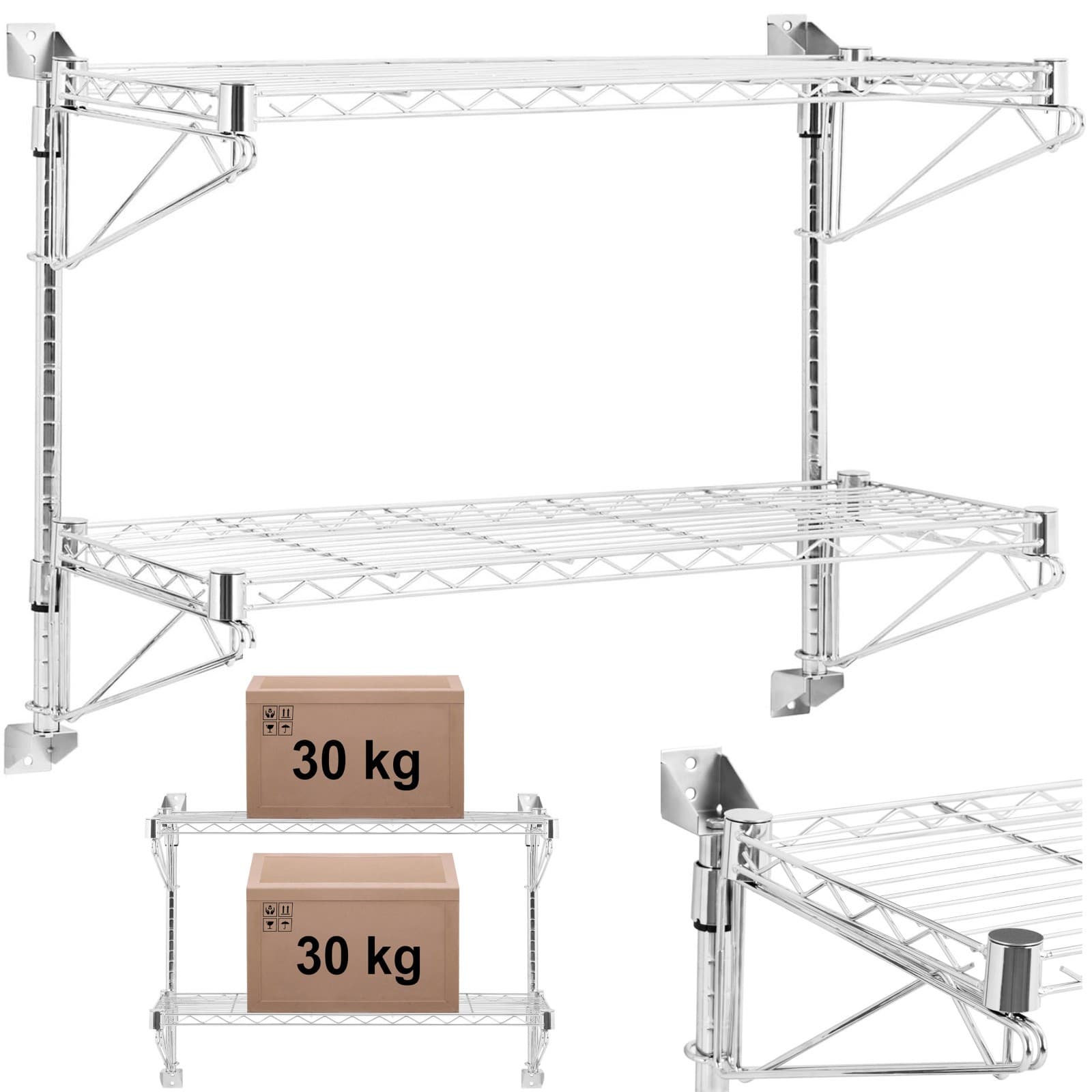 Étagère murale à double fil, capacité de charge maximale 60 kg, dimensions 90 x