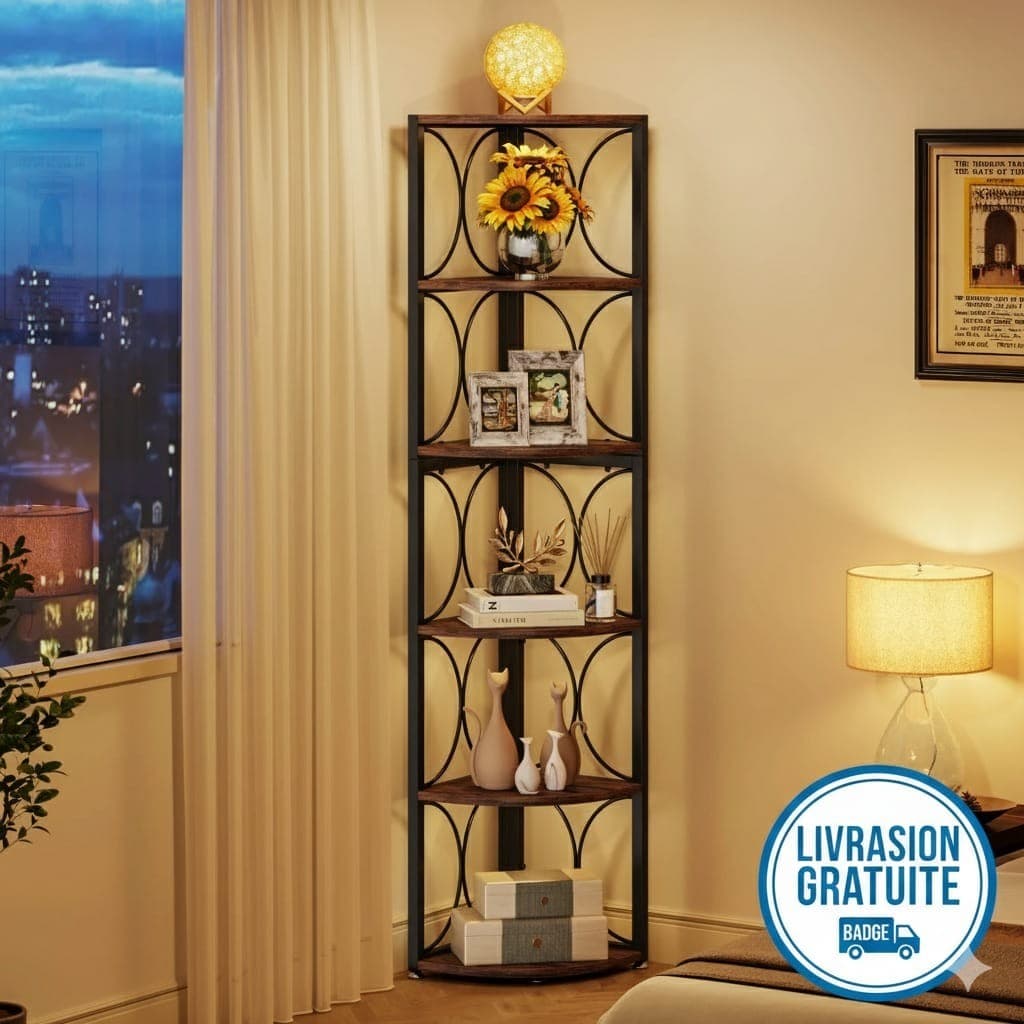 ✅ Étagère d’Angle 6 Niveaux Rustique Industrielle 155cm – Livraison Gratuite