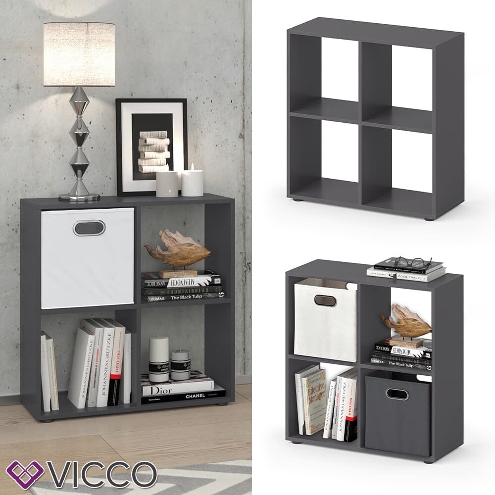 Séparateur de pièce Étagère haute sur pied Tetra  gris 4 Compartiments  Vicco