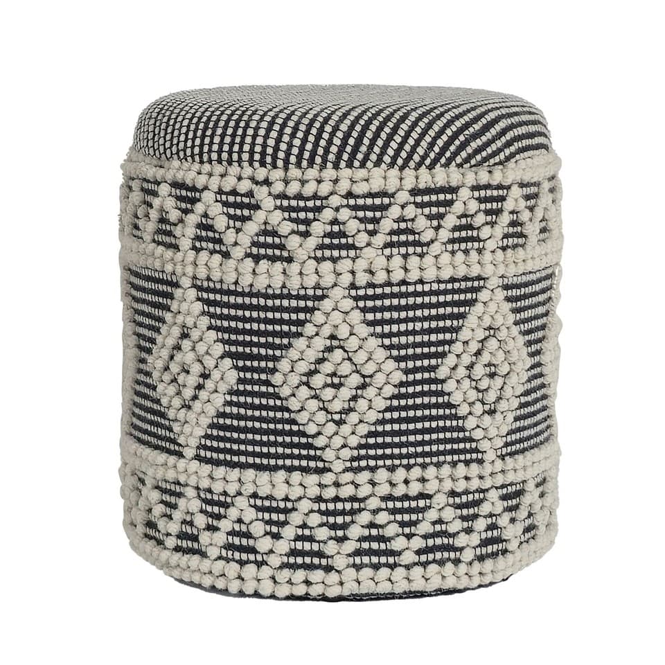 Pouf FineBuy Pouf rembourré Laine Rond Gris 40 cm Pouf Boho avec rangement