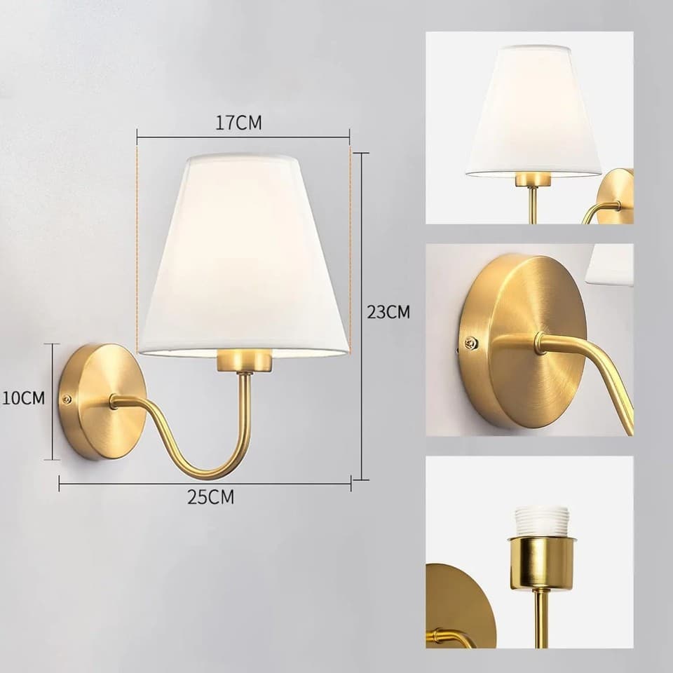 Applique Murale E27 Tissu Moderne Doré Lampe Chambre Salon Chevet 25cm