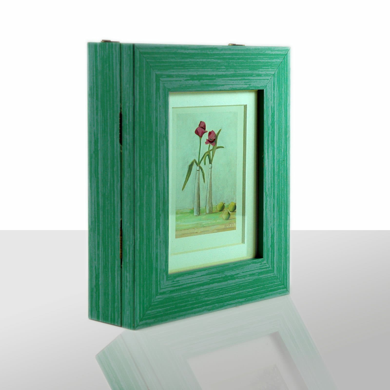 Boite à Clés Vert, Rose Éclatant Tulipes Avec 3 Vert Pommes, Hxlxp 27x22x6 CM
