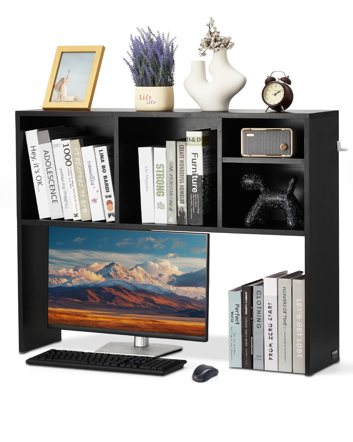 VEVOR Étagère à Poser sur Bureau Bibliothèque 1 Niveau Noir Rangement Bureau