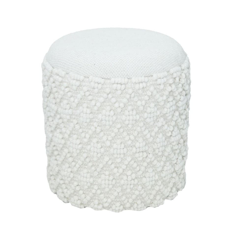 Pouf FineBuy Tabouret rond avec rangement Laine Ø 40 cm Blanc Tabouret d'appoint