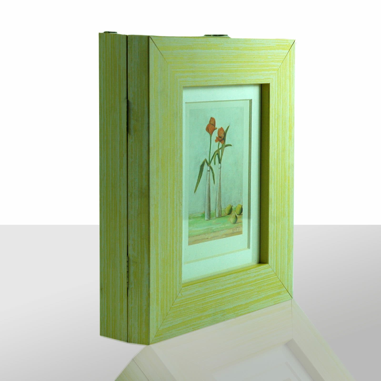 Boite à Clés Jaune, Rouge Tulipes Avec 3 Vert Pommes, Hxlxp 27x22x6 CM