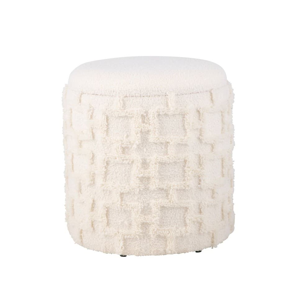 FineBuy Tabouret Rond Crème avec Rangement Tissu Doux Salon Chambre Entrée
