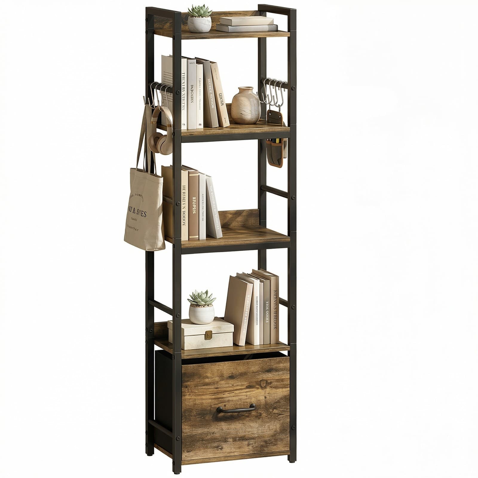 HOMCOM Bibliothèque 39 x 26 x 136,5 cm Brun Rustique