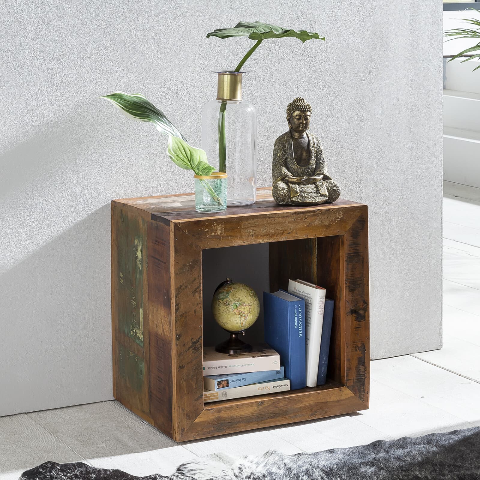 FineBuy Étagère Debout Bois Massif 45x45x35cm Étagère Cube Table d'appoint Carré