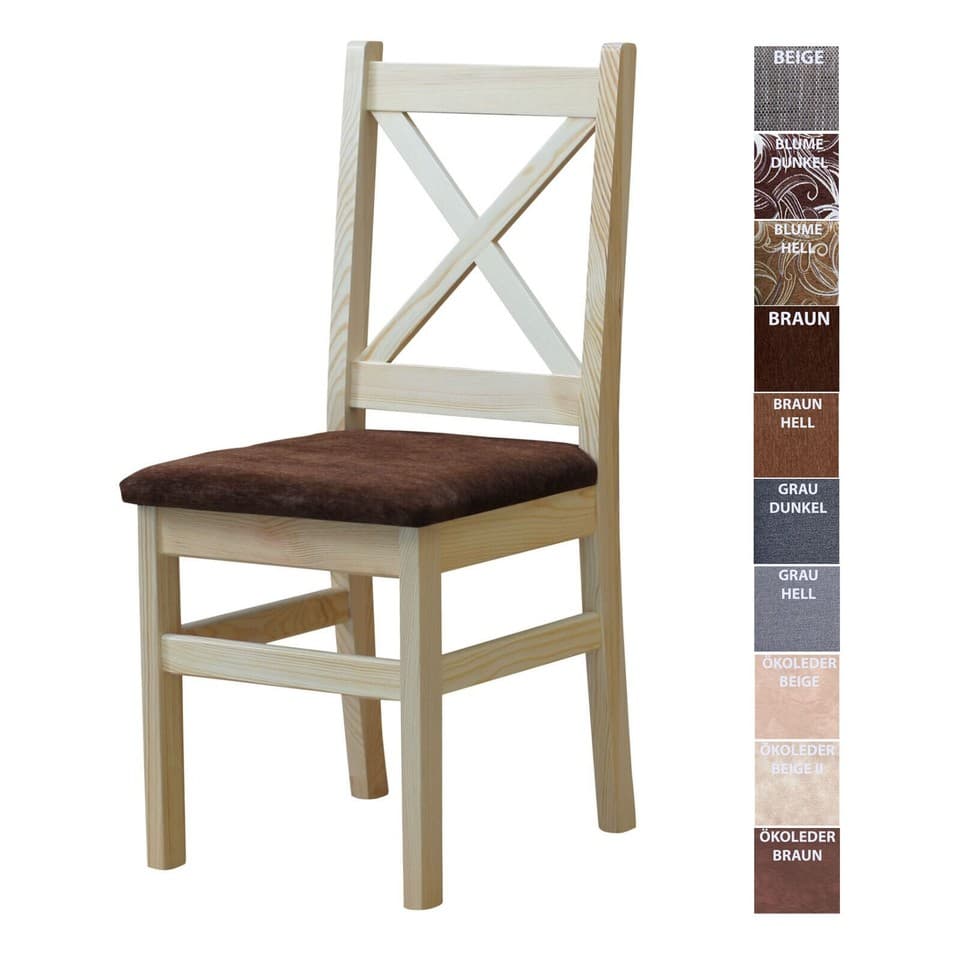 Chaise chaise rembourrée chaise croisée pin laqué BOIS DE PIN MASSIF - NEUF
