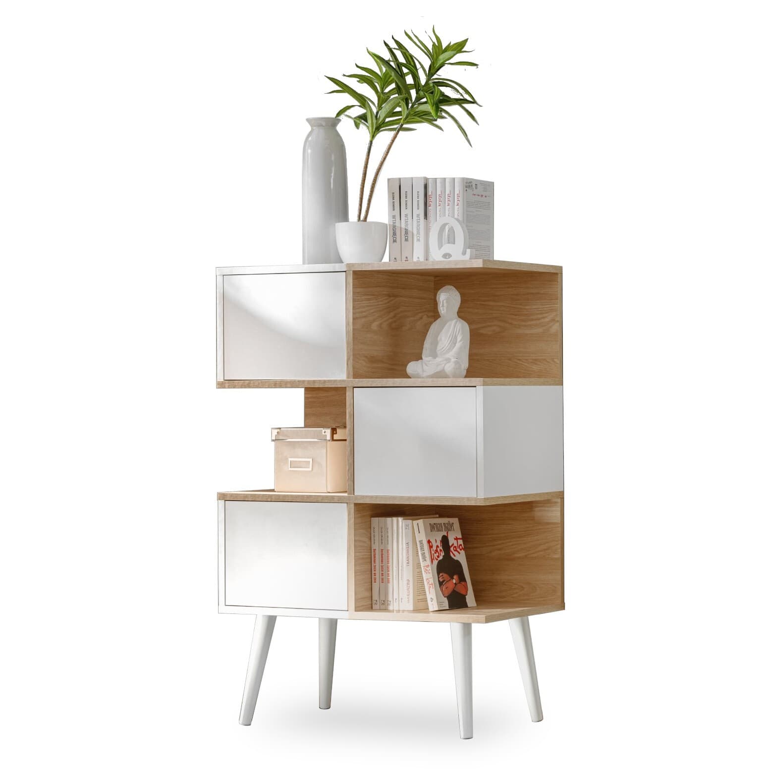 NOUVEAU komodee Forio Buffet Étagère, blanc chêne, 6 niches, 70x35x102 cm