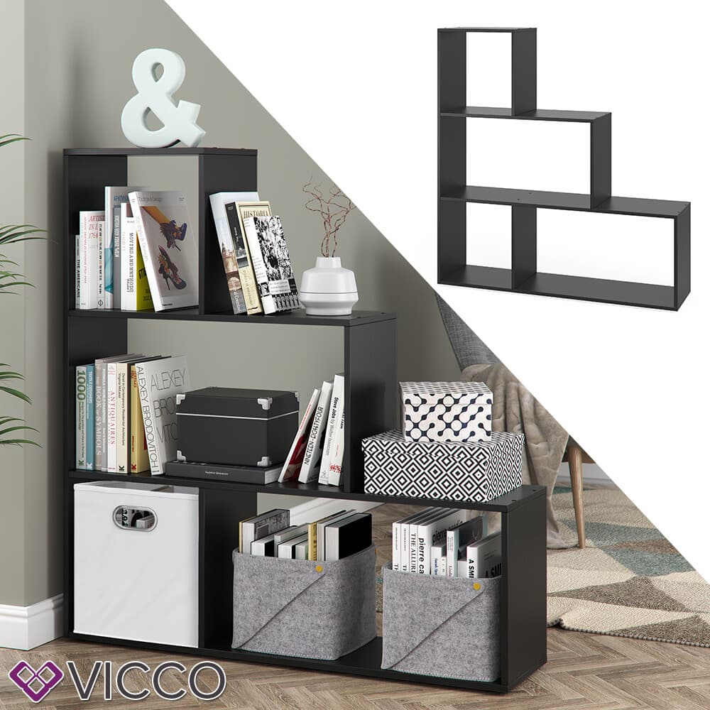 Vicco Étagère étoile Asym à 4 compartiments espace de rangement placard Noir