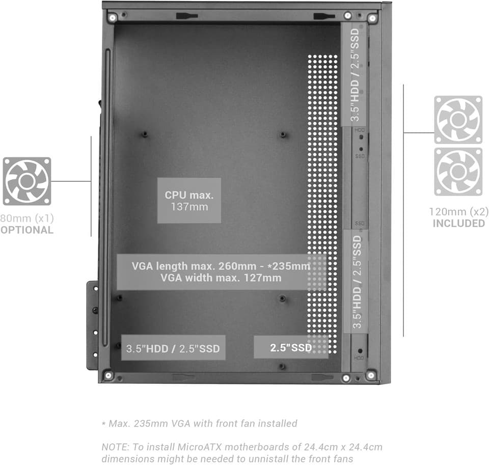 Mars Gaming MCCore Boîtier Gaming Ultrapcompact MicroATX Design Frontal Met