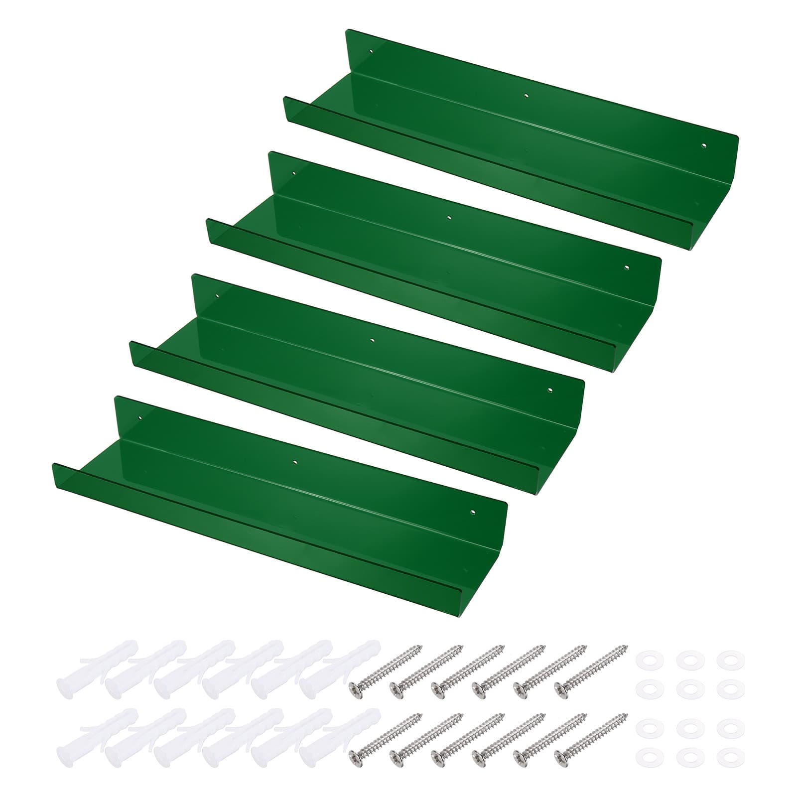 4 étagères flottantes en acrylique pour mur, 15 pouces vert - pour pack de 4