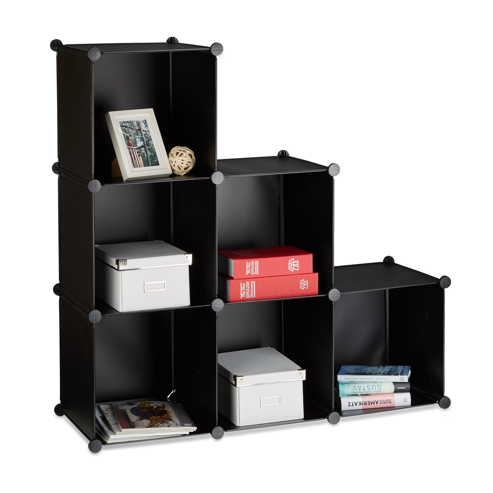 Étagère sous escalier 6 compartiments Bibliothèque modulable Noir 6 cases