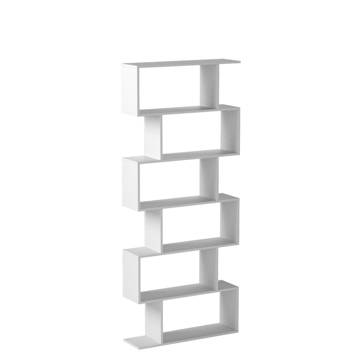 Bibliothèque - 6 Étagères Meuble de Rangement Blanc Design Style Moderne Séjour.
