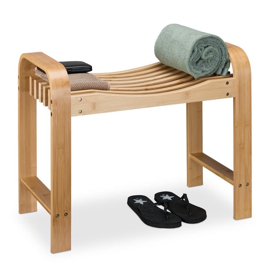 Tabouret de salle de bain Meuble toilette Tabouret bambou ergonomique poignées