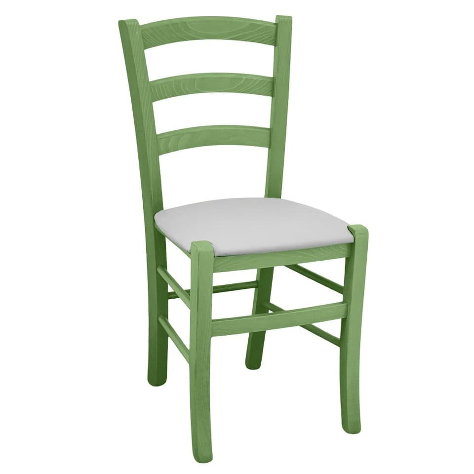 Chaise En Bois Venezia Vert, Assise Similicuir Gris, 1 Pièce