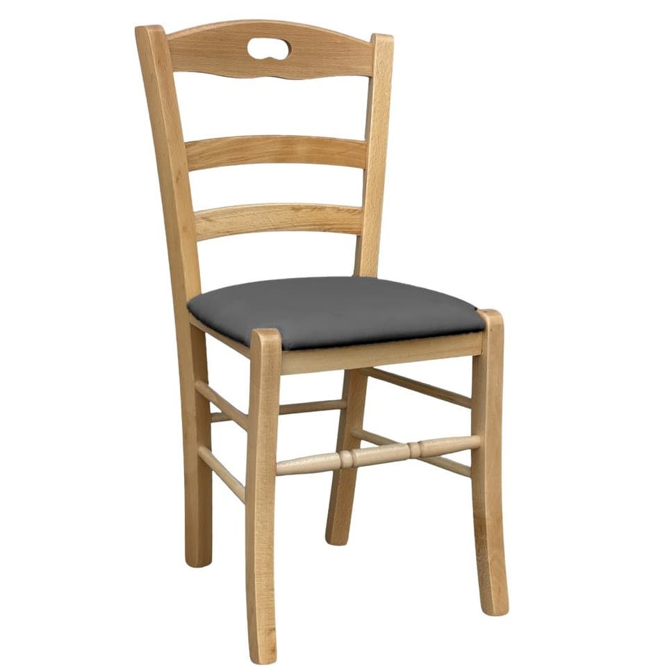 Chaise En Bois Loris Naturel Avec Assise Rembourrée En Écaille Anthracite