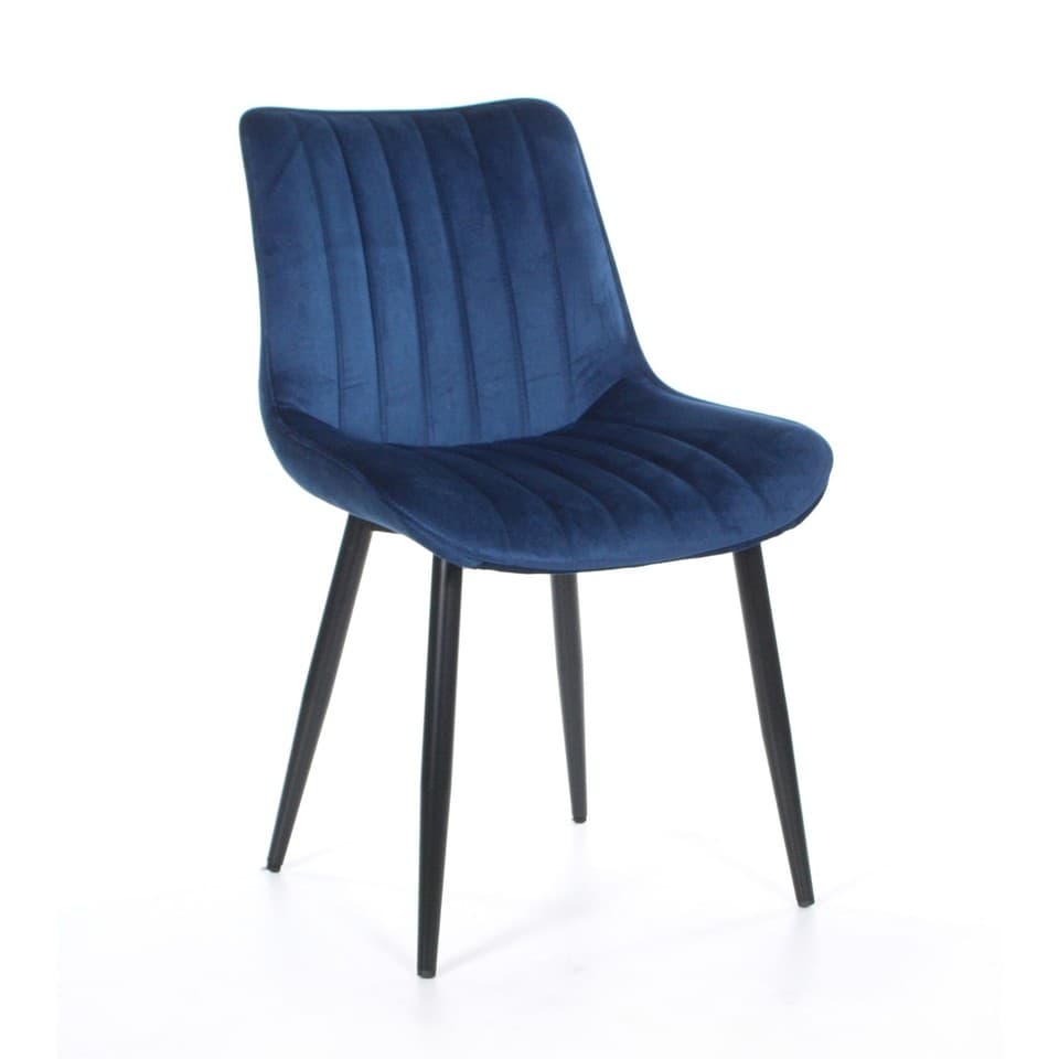 Velours Tapissé Bleu Dîner Chaise Marine Royal Rembourré Noir Pieds Cuisine