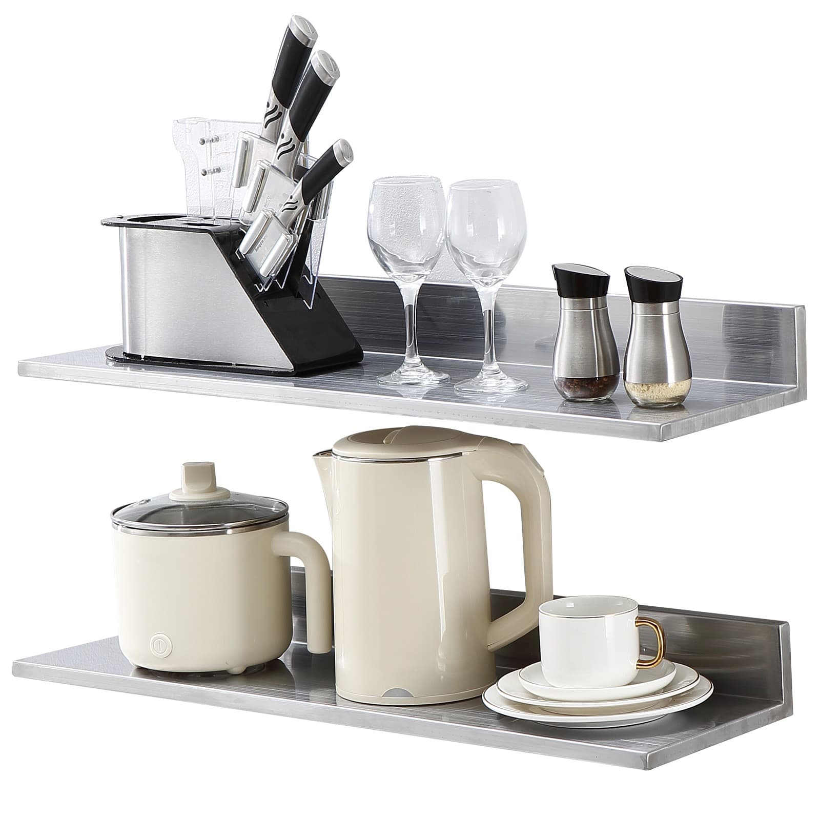 VEVOR 2PCs Étagère Murale Tablette Flottante en Inox 762x218x85 mm pour Cuisine