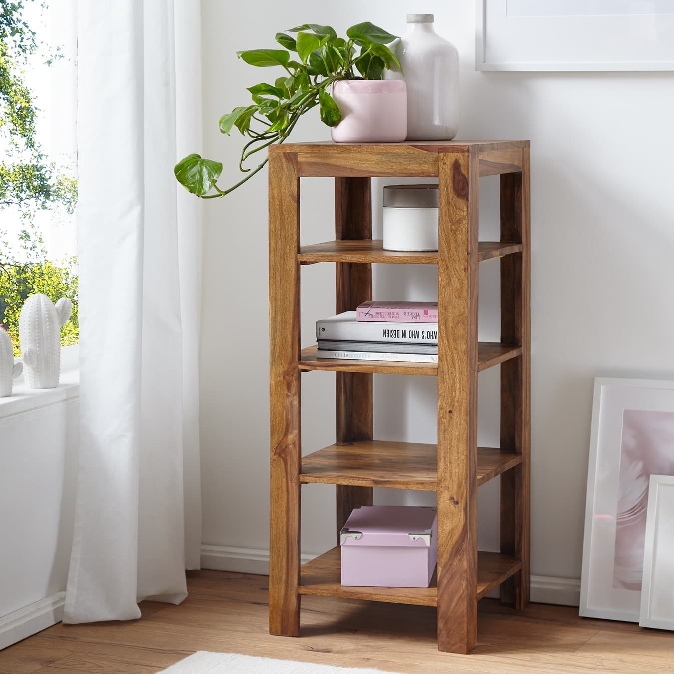FineBuy Étagère debout Bois Massif 44x105x44 cm Étagère à livres Étagère en bois