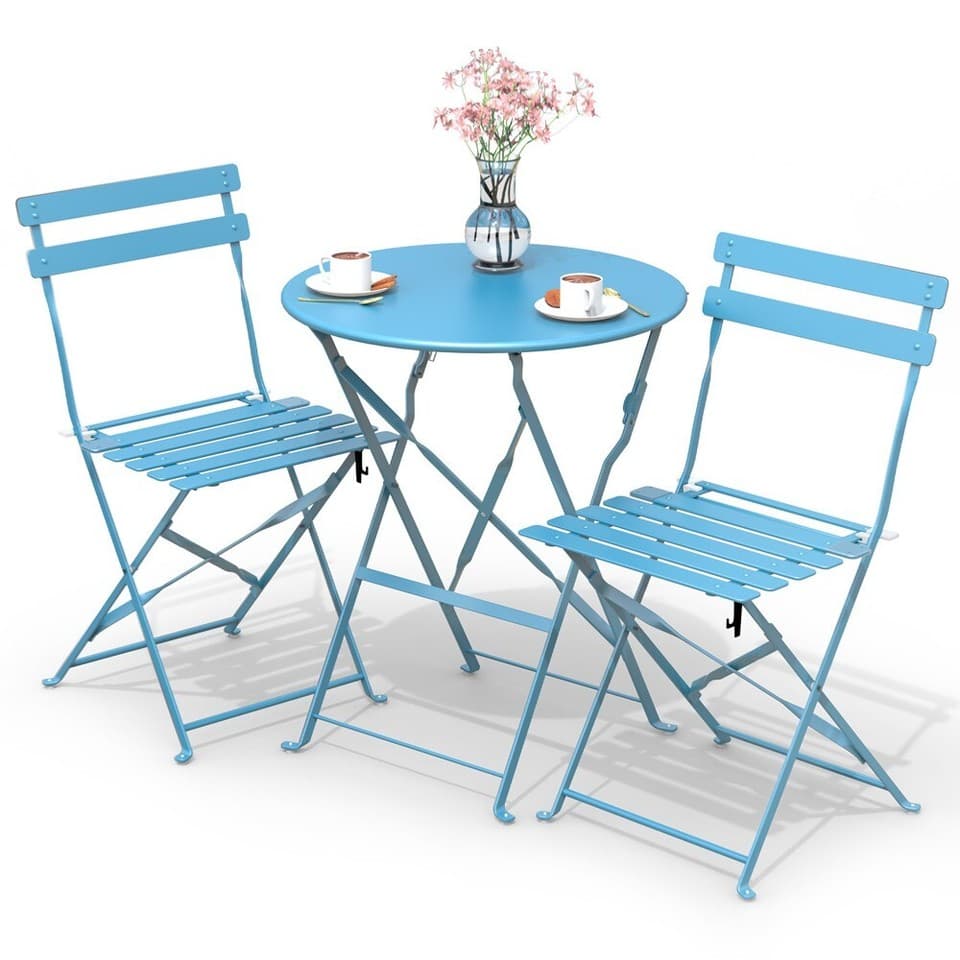 VOUNOT Ensemble bistro extérieur 1 table 2 chaises acier bleu