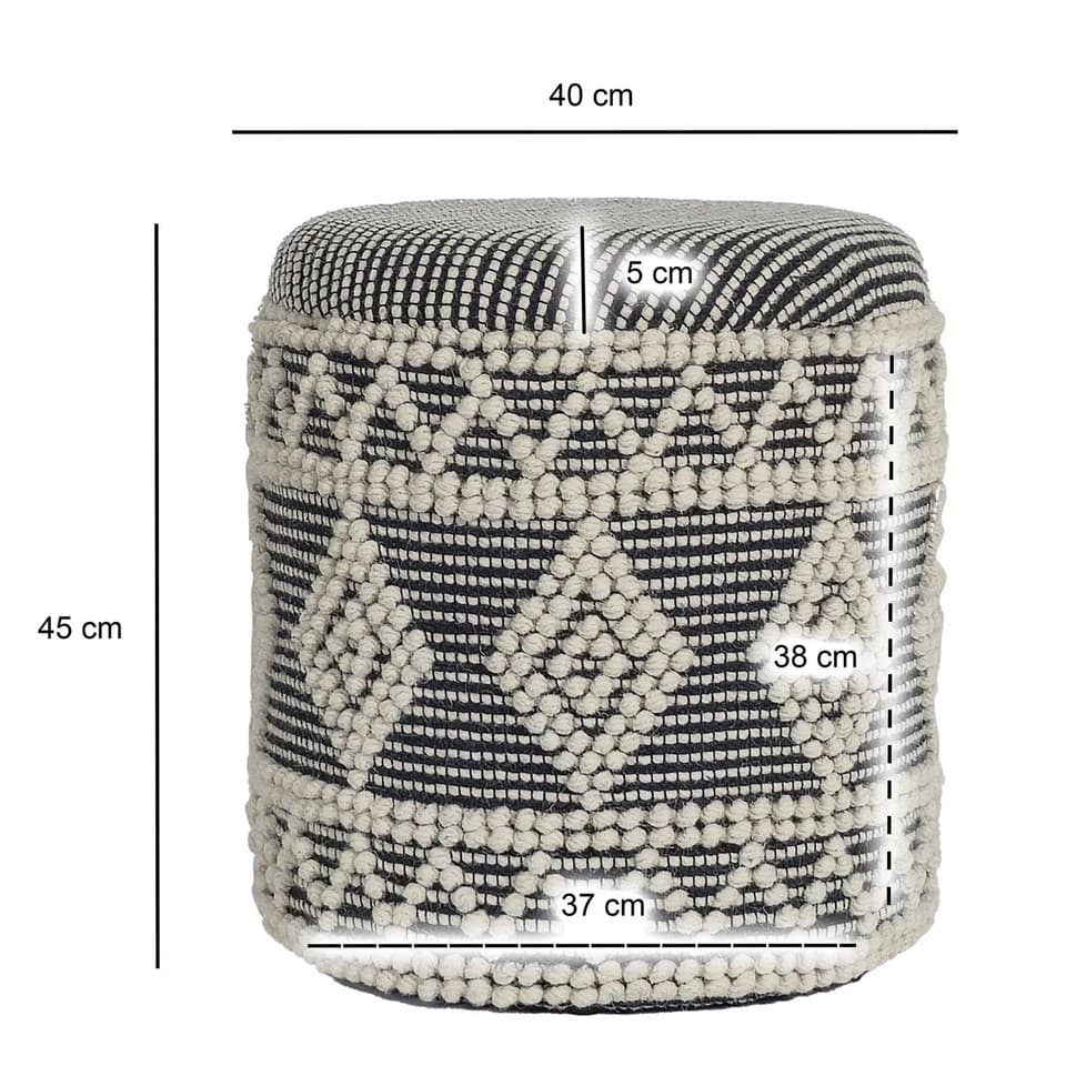 Pouf FineBuy Pouf rembourré Laine Rond Gris 40 cm Pouf Boho avec rangement