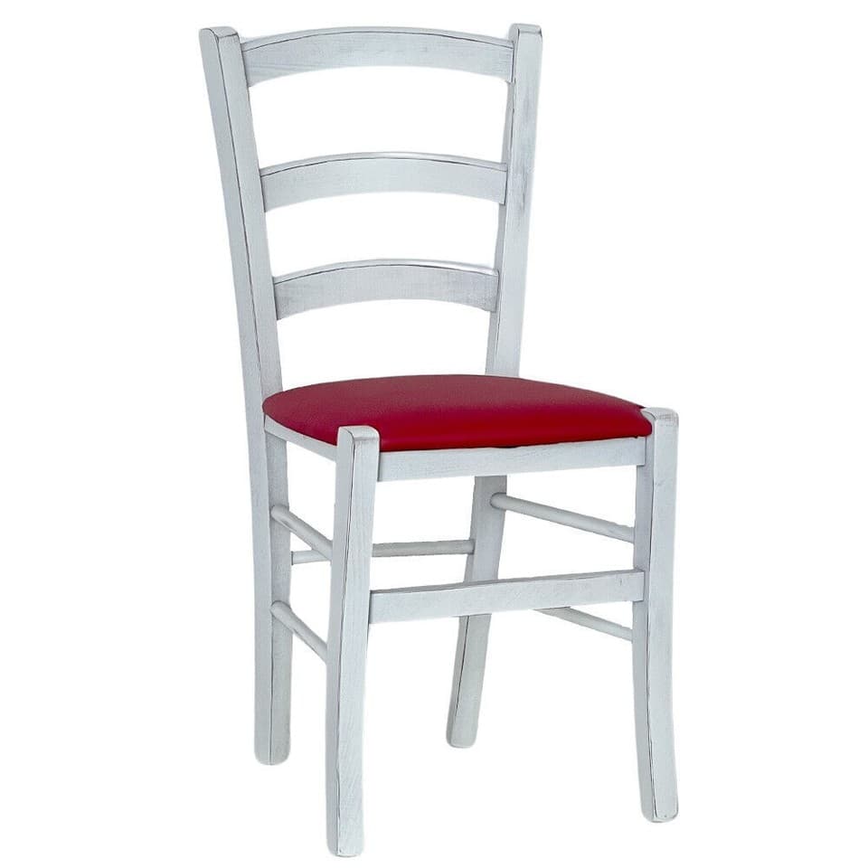 Chaise En Bois Venezia Antique Blanche Avec Assise Rouge