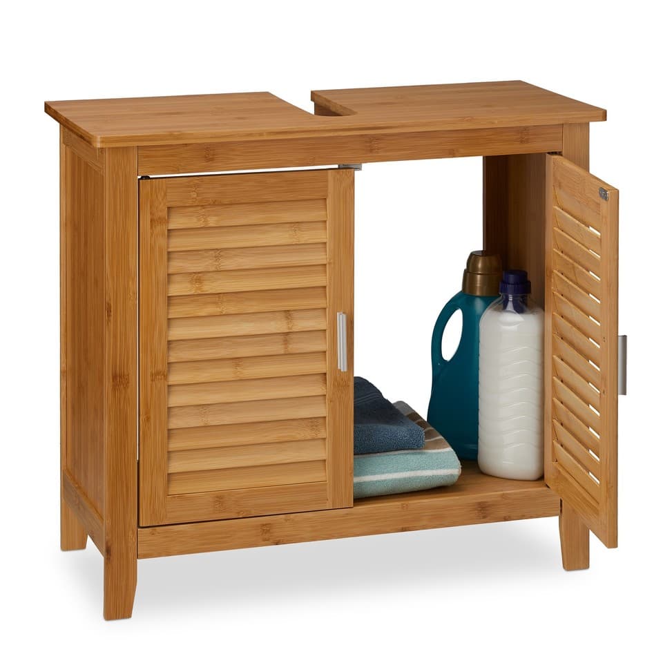 Meuble dessous d´armoire en bambou armoire de salle de bain 7,2 kg 2 portes