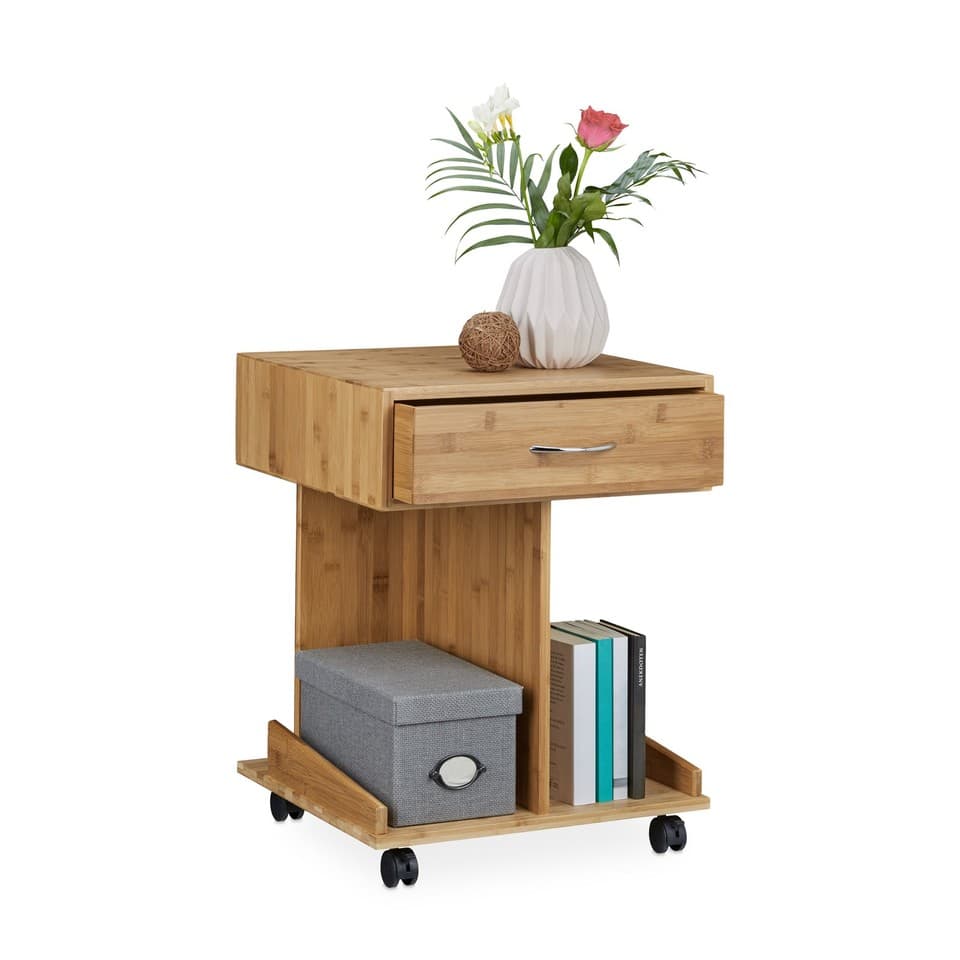 Table d'appoint à roulettes Console de rangement en bambou 4 roues Amovible