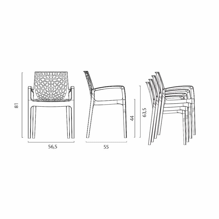 Grand Soleil – Fauteuil de jardin empilable en polypropylène Highmopp – Accoudoirs ergonomiques – Résistant aux intempéries – Dimensions 56,5 x 55 x