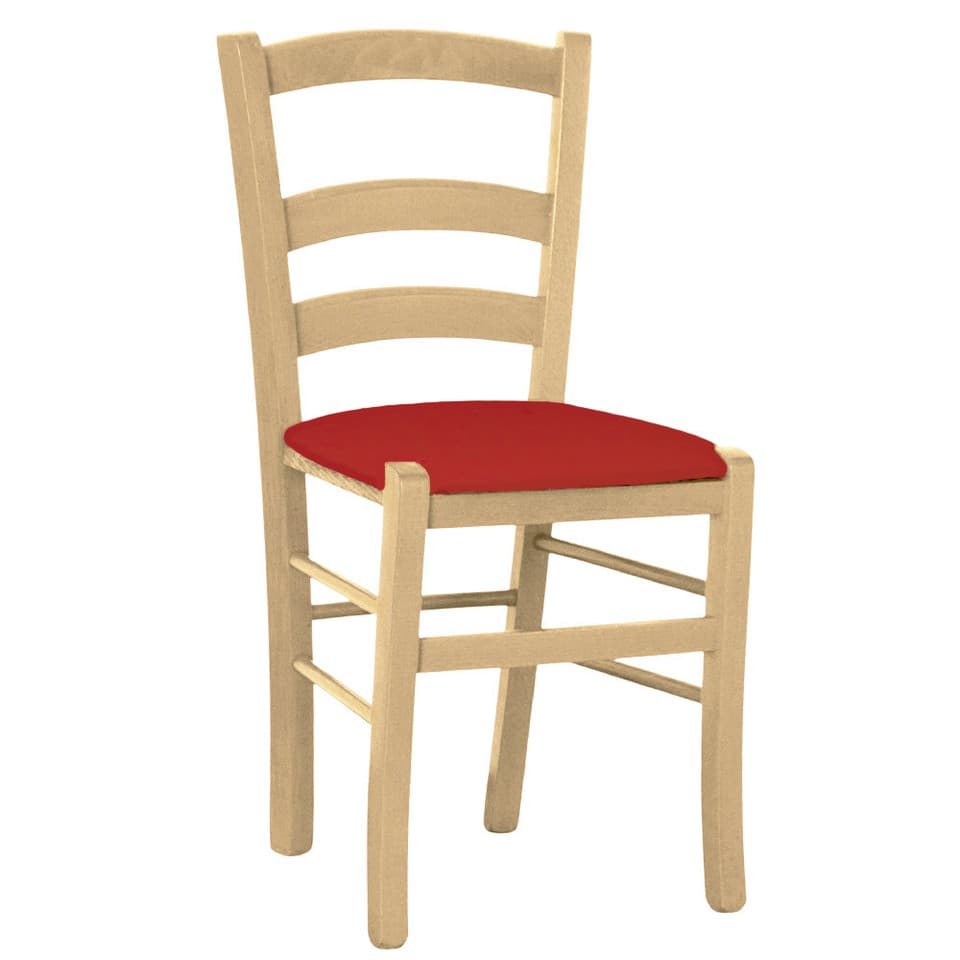 Chaise En Bois Venezia Naturel Avec Assise En Similicuir Rouge