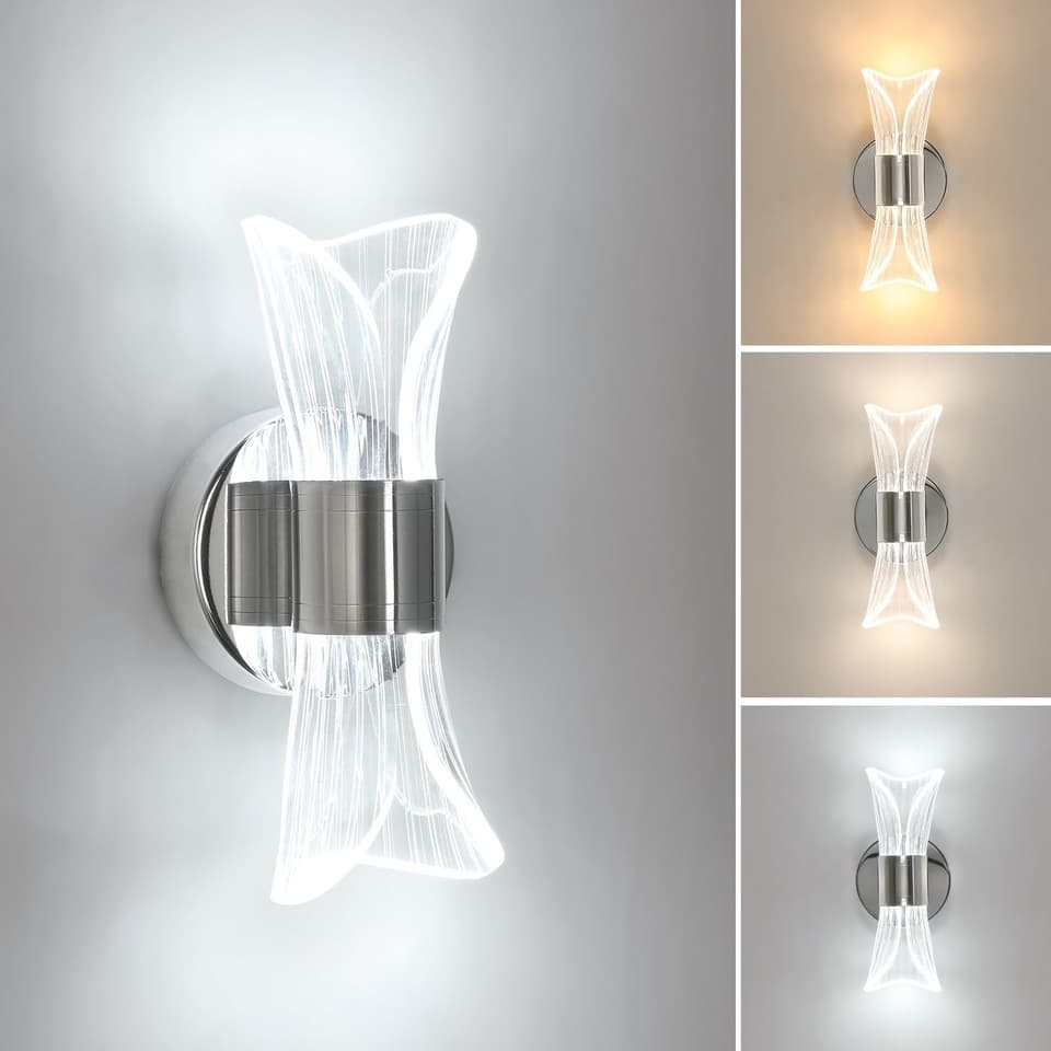 Applique Murale Interieur LED, 12W Moderne Lampe Murale Chrome
