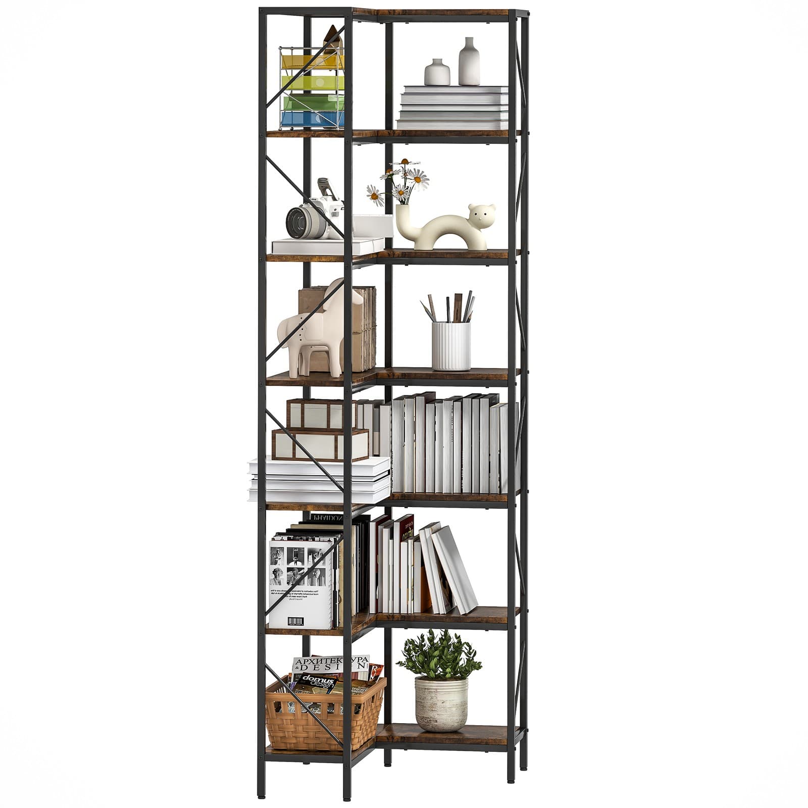 HOMCOM Bibliothèque 60x60x198cm Brun Rustique