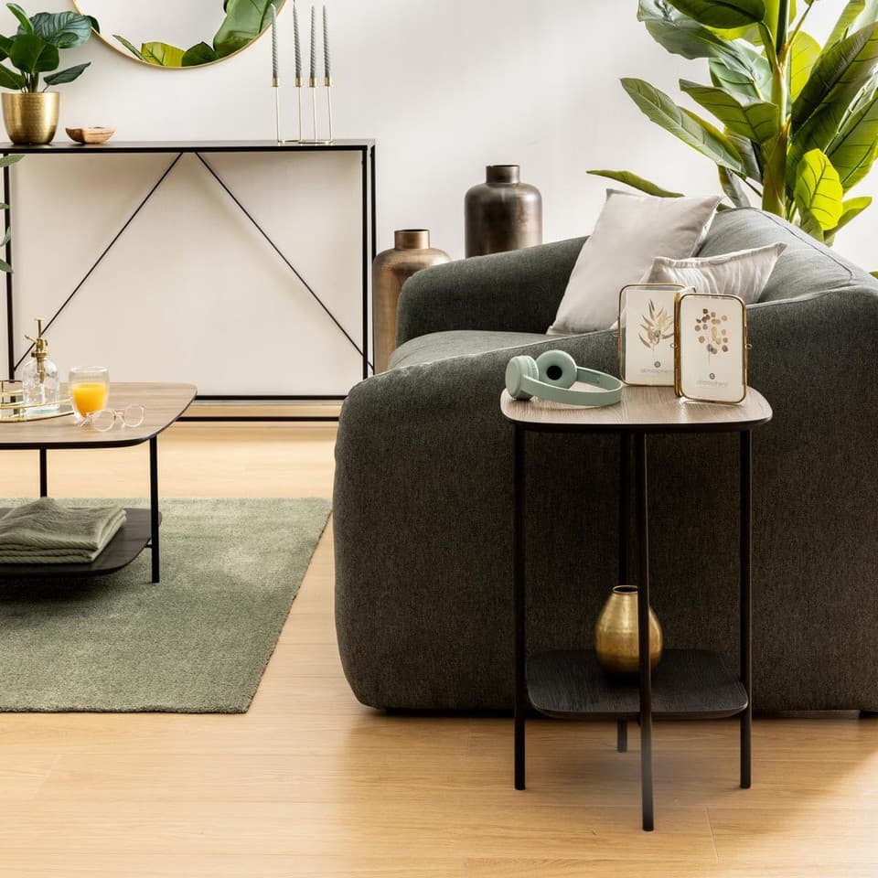 Table d'Appoint Avec Étagère "Hodia" 60cm Naturel & Noir