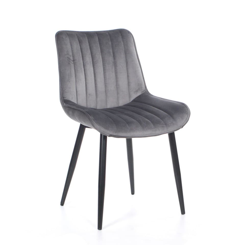 Velours Tapissé Gris Dîner Chaise Rembourré Noir Pieds Cuisine Accent