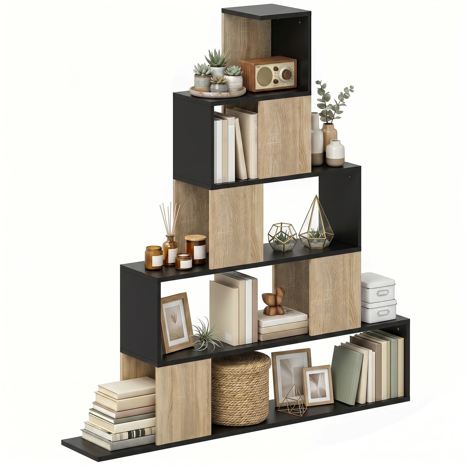 HOMCOM Étagère de rangement 120 x 22 x 131,5 cm Noir et bois naturel
