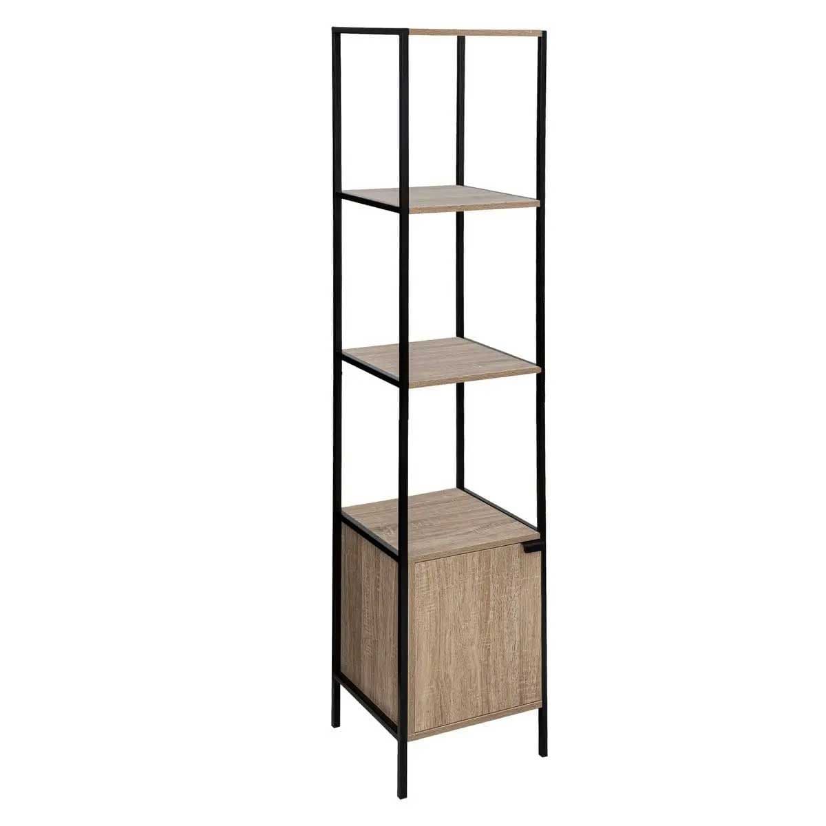 Étagère Design 1 Porte "Aliaj" 176cm Naturel & Noir