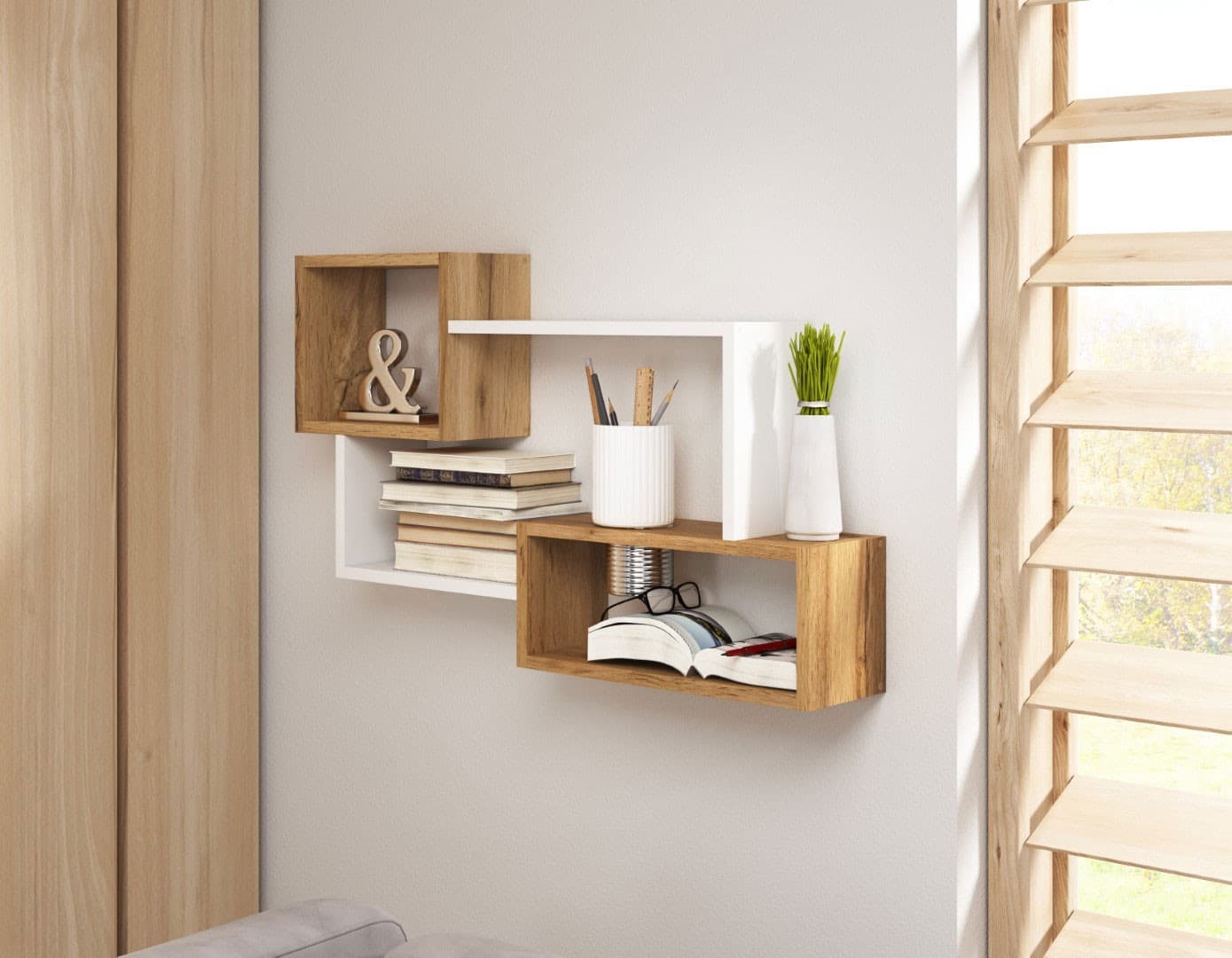 Étagère Murale Étagère Suspendue 87Cm Chêne Wotan Blanc 80140678