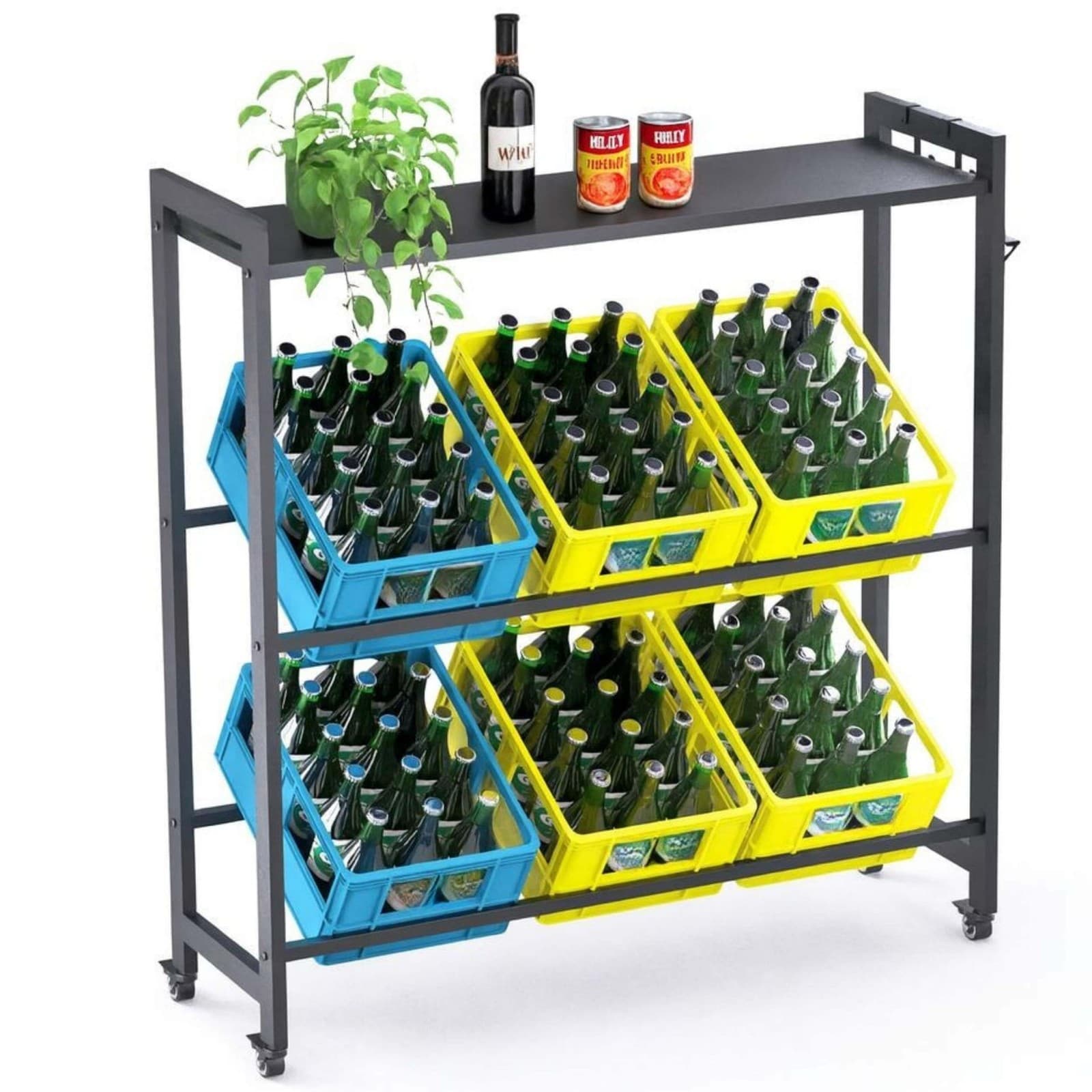 Étagère à boissons 6 boîtes avec compartiment de rangement roulettes crochet ...
