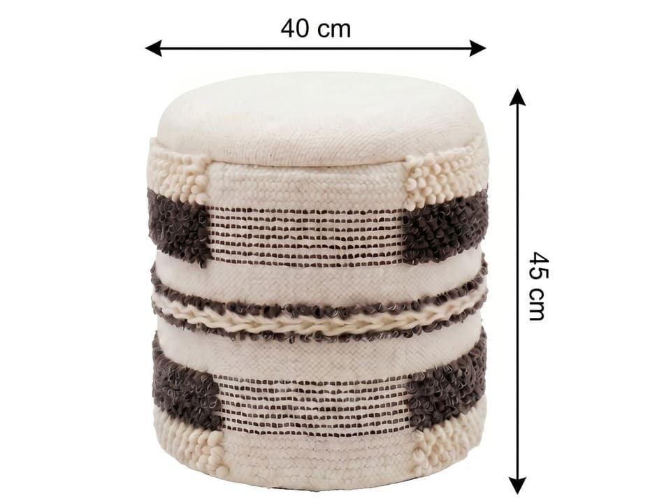 Tabouret Pouf de rangement en laine 40cm Beige Pouf rond rembourré en tissu